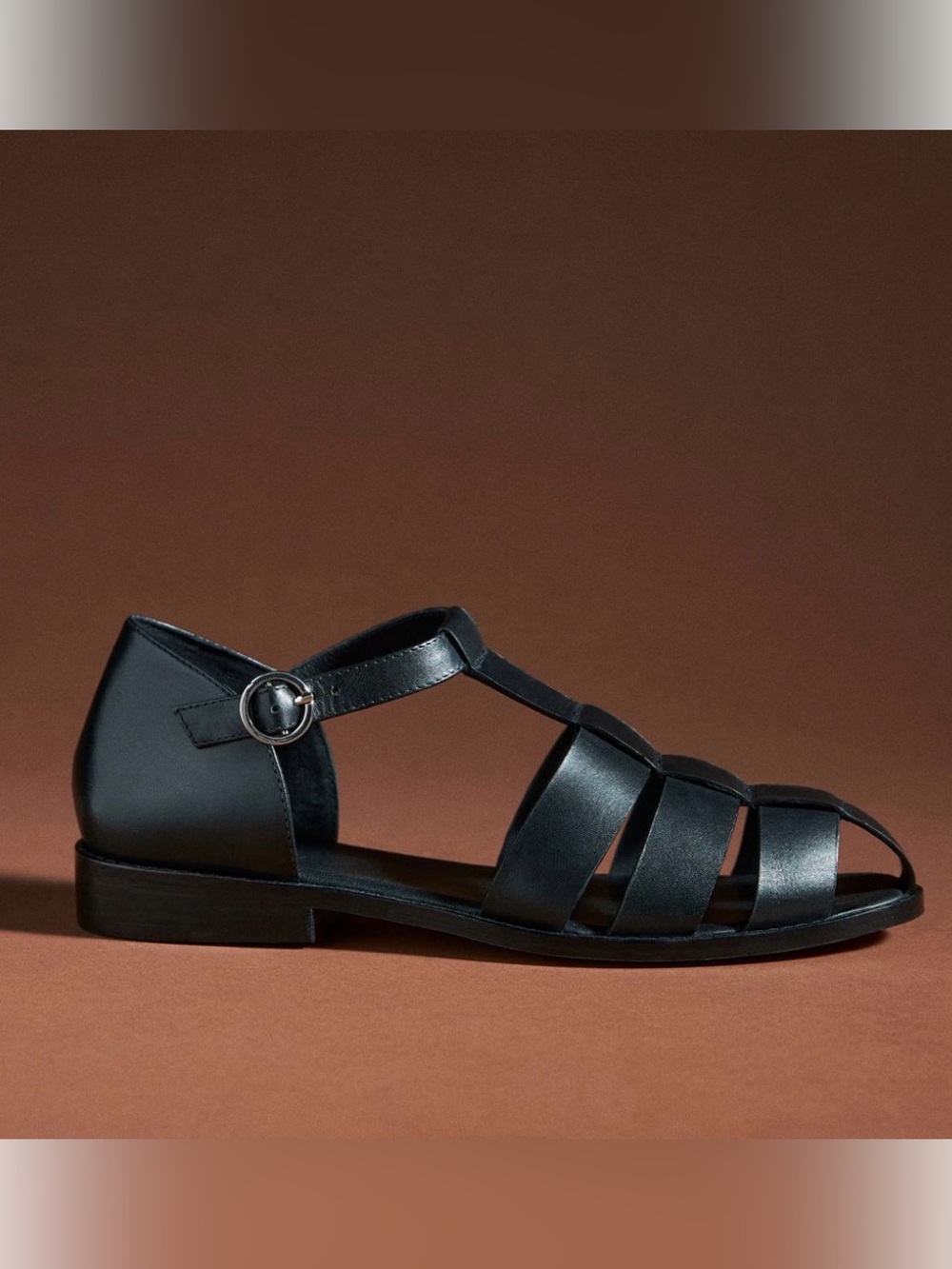 Anthropologie Pilcro Maris Fisherman Sandals 37 Black Leather Classic Cage Flats - Picture 4 of 15